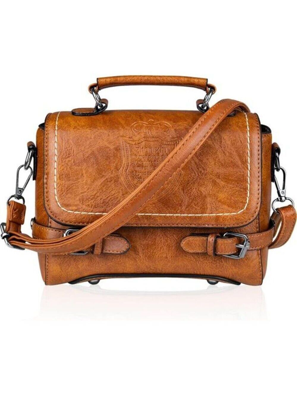 Cute Soft Brow Vegan Leather Small Crossbody Purse, Lightweight Everyday Handbag